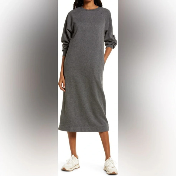 Treasure & Bond Grey Sweatshirt Midi Dress Plus Size Sweater Dress 3X
